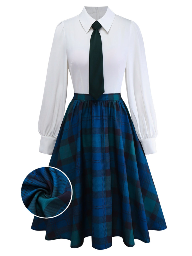 [Prévente] Robe patchwork carreaux vichy vert style col chemise années 50