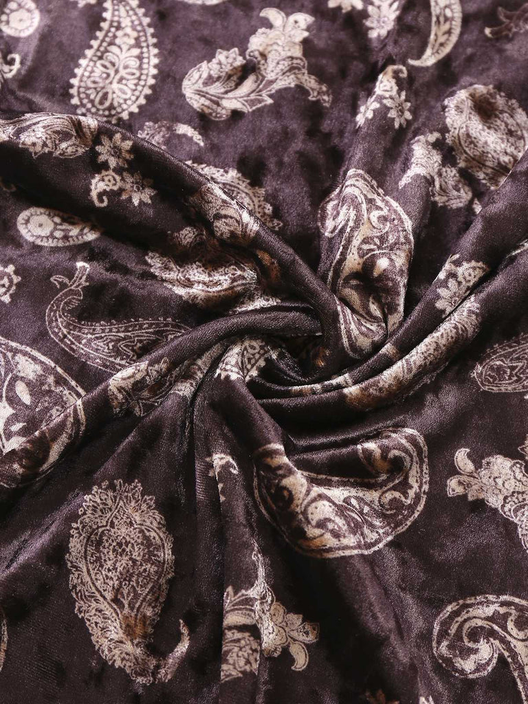 [Prévente] Combinaison en velours marron à motifs cachemire manches bouffantes des années 1970