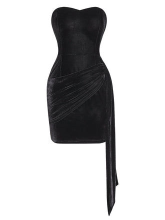 [Prévente] Robe bustier en velours froncé à ruban noire des années 60