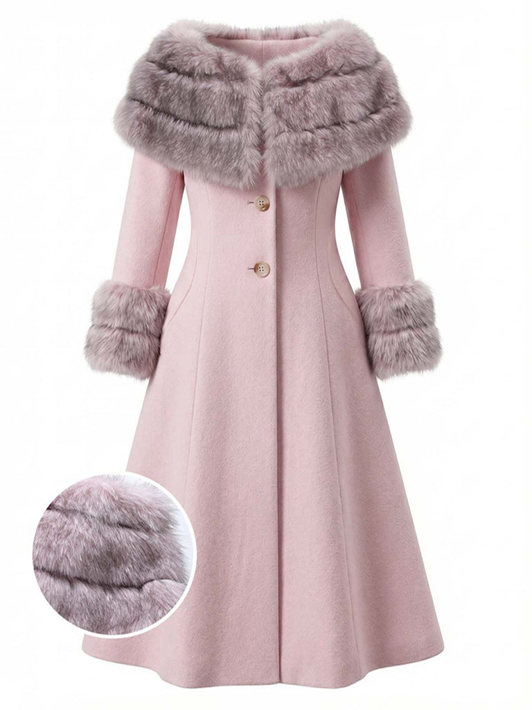 Manteau à col en fourrure multicouche crème années 1950