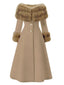 Manteau à col en fourrure multicouche camel années 1950