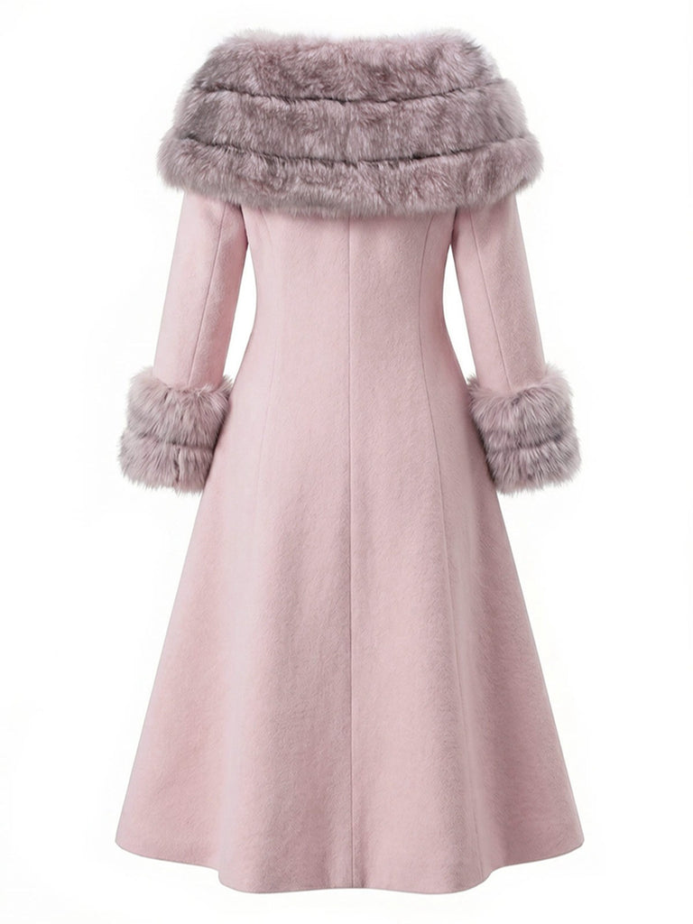 Manteau à col en fourrure multicouche crème années 1950