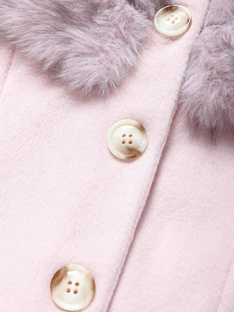 Manteau à col en fourrure multicouche crème années 1950