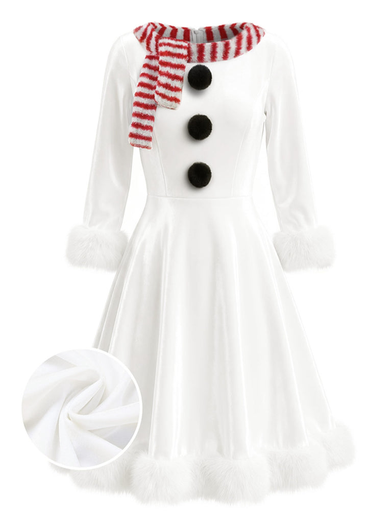 Robe de Noël en velours blanche bonhomme de neige années 1950