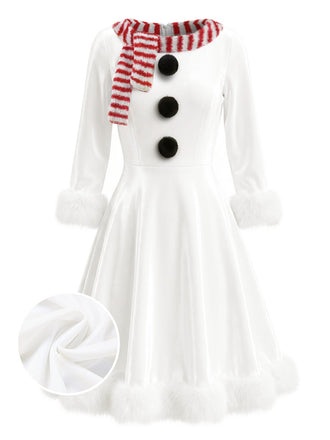 Robe de Noël en velours blanche bonhomme de neige années 1950