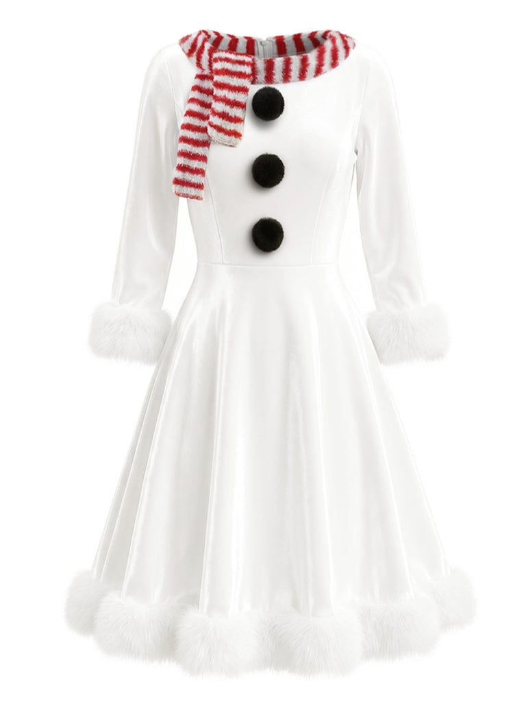 Robe de Noël en velours blanche bonhomme de neige années 1950