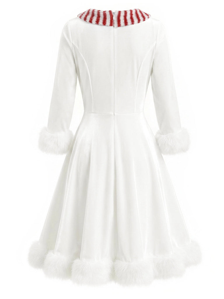 Robe de Noël en velours blanche bonhomme de neige années 1950