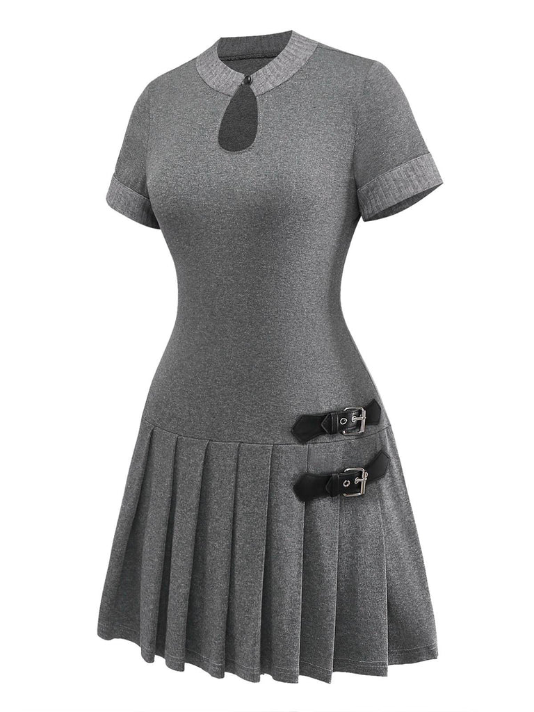 [Prévente] Robe plissée en cuir tricoté gris des années 1970
