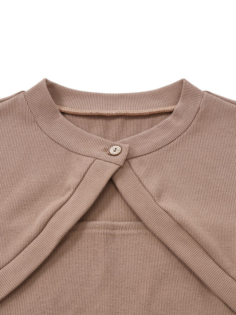 [Prévente] Pull beige à manches longues superposées et découpes style années 60