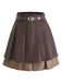 [Prévente] 2PCS Pull en maille à découpes et à volants marron et mini-jupe plissée des années 1960
