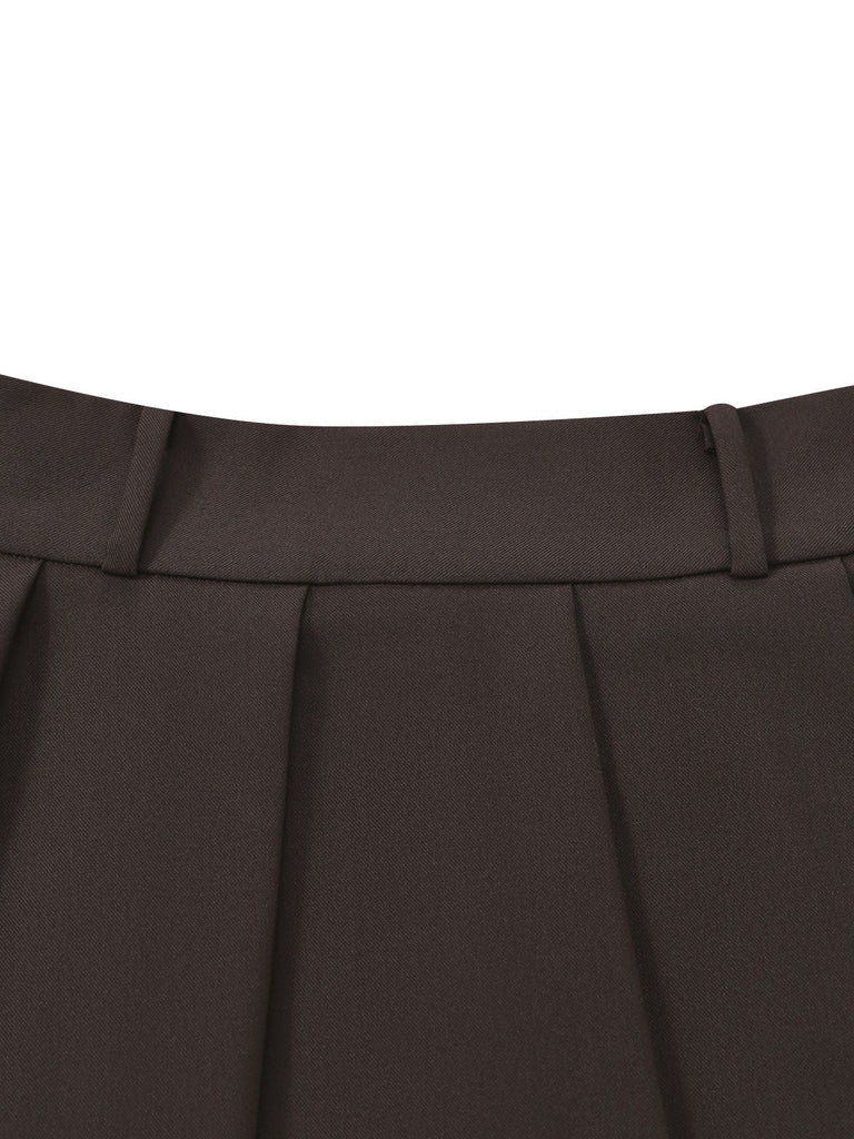 [Prévente] Jupe courte plissée à volants marron style preppy années 60