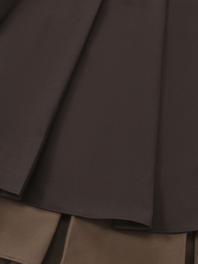 [Prévente] Jupe courte plissée à volants marron style preppy années 60