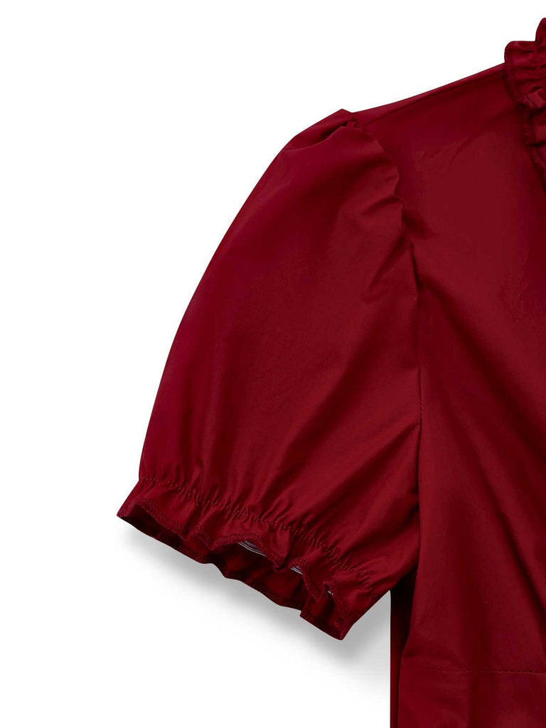 [Prévente] Robe rouge à carreaux en maille à col en V et volants style années 1950