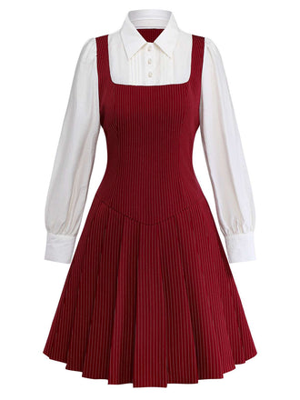 [Prévente] Robe plissée rouge à rayures verticales style académie années 60