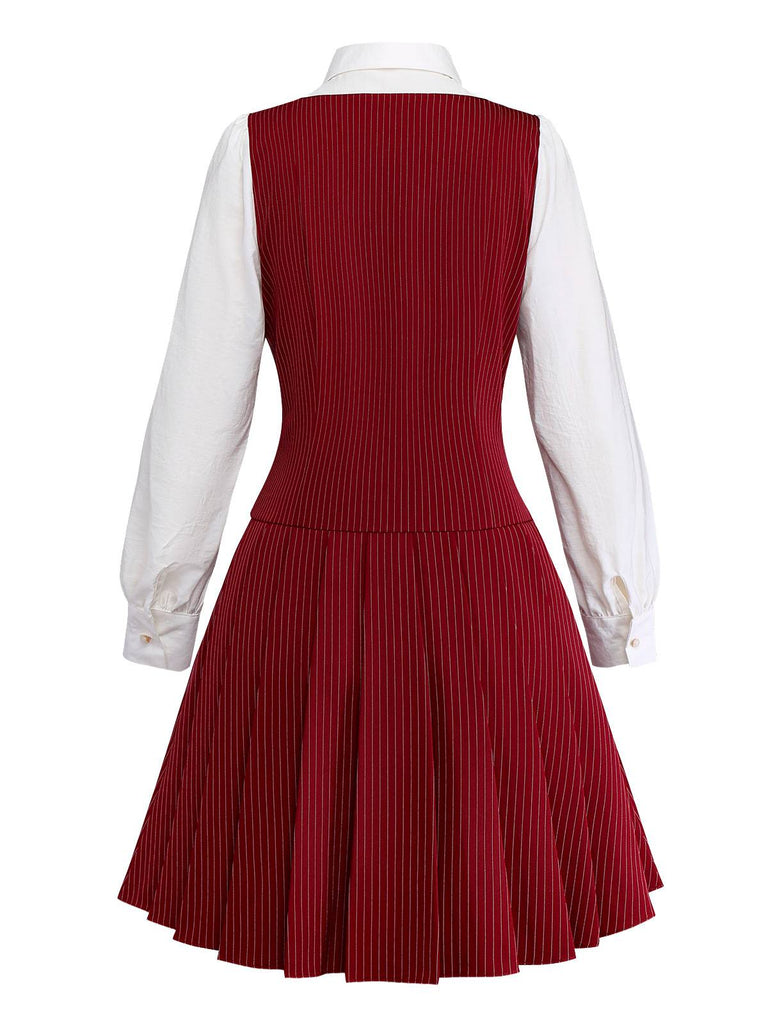 [Prévente] Robe plissée rouge à rayures verticales style académie années 60