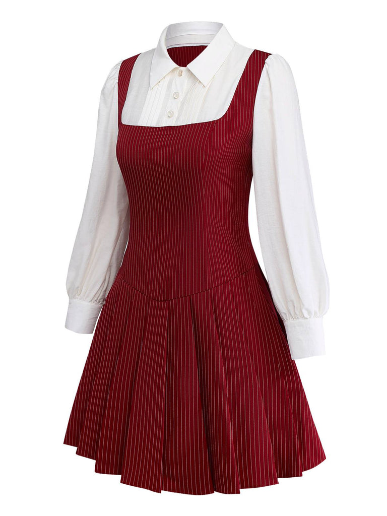 [Prévente] Robe plissée rouge à rayures verticales style académie années 60