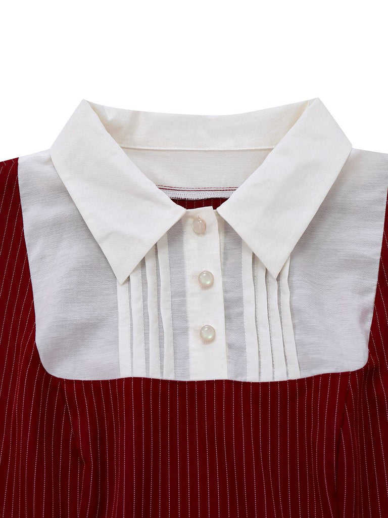 [Prévente] Robe plissée rouge à rayures verticales style académie années 60