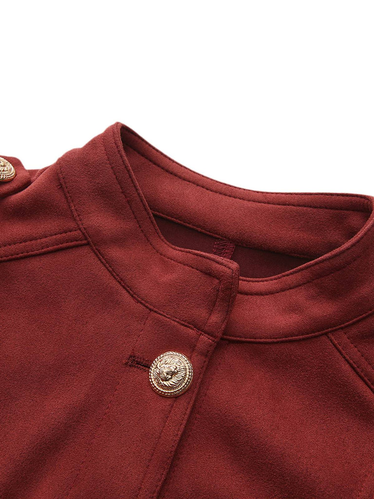 Veste courte en daim marron col montant des années 1980