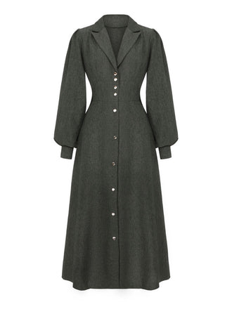 Robe boutonnée col cranté manches lanternes des années 1940