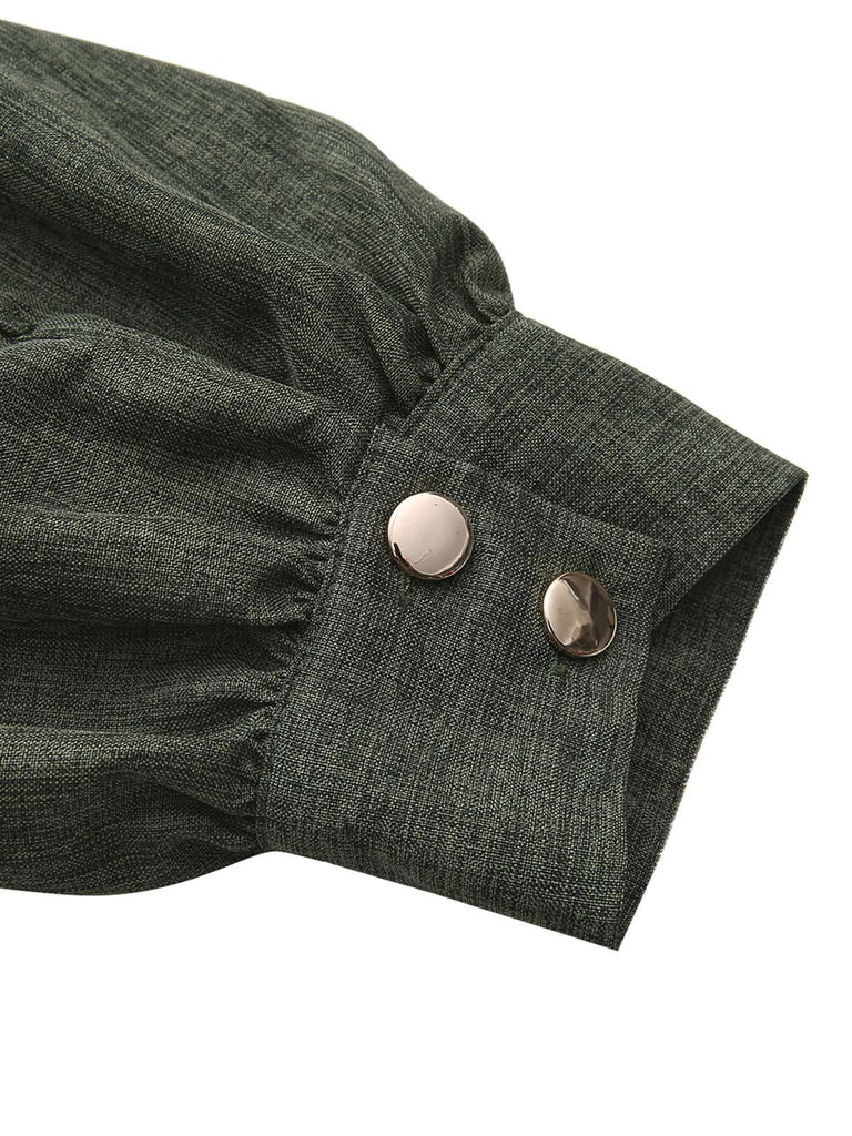 Robe boutonnée col cranté manches lanternes des années 1940