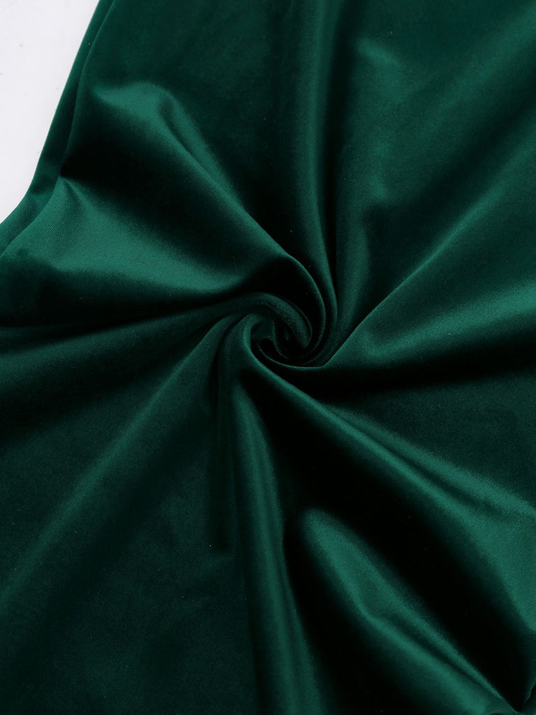 [Prévente] Combinaison verte en velours épaules dénudées avec nœuds et années 1930