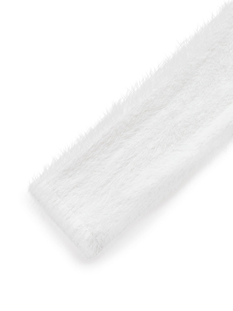 [Prévente] Pull Tricot Pelucheux Blanc Épaule Dénudée Camisole Années 1960