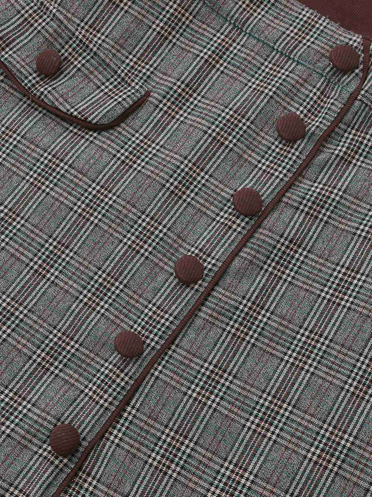 [Prévente] Robe Marron Tricotée À Carreaux Col Asymétrique Années 1970