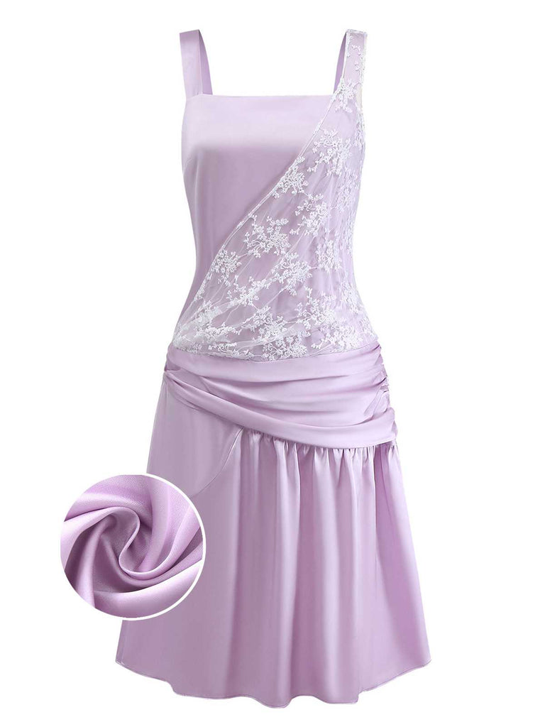 [Prévente] Robe en satin à maille brodée de fleurs violettes des années 1920