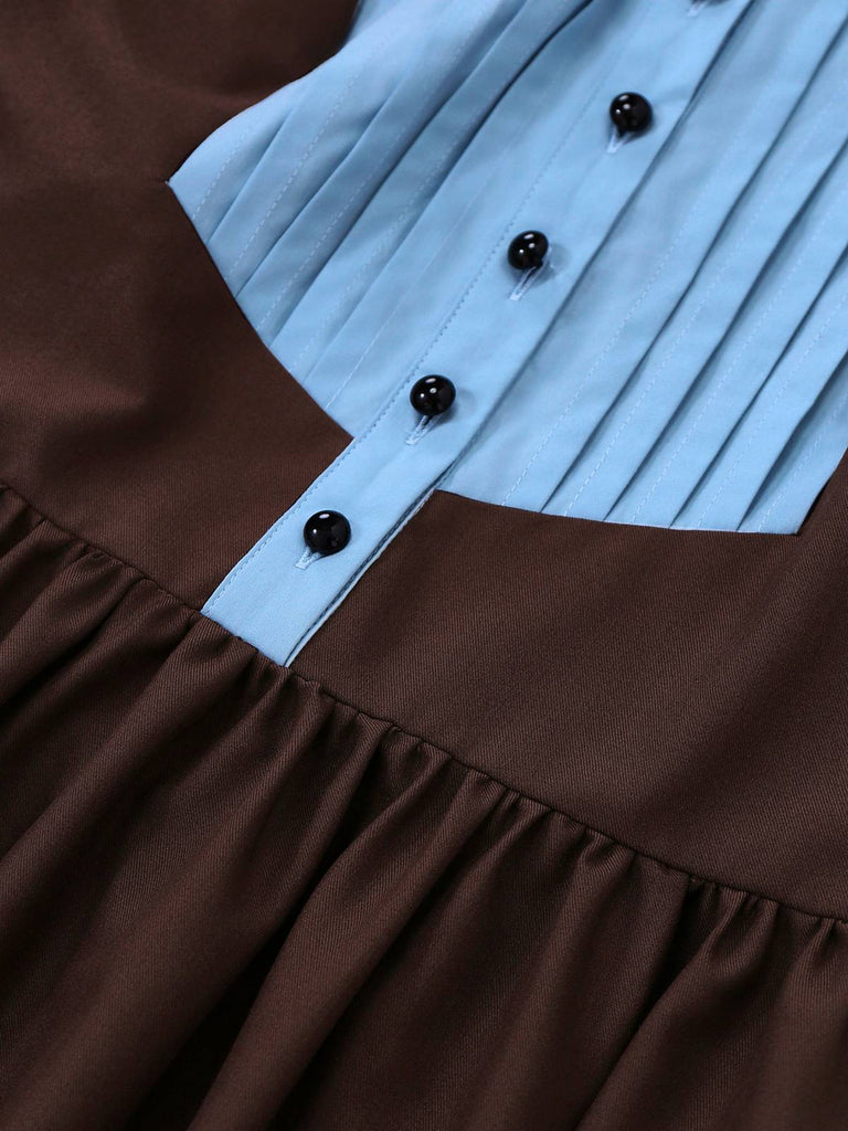 [Prévente] Robe marron col revers plissés contrastés années 1940