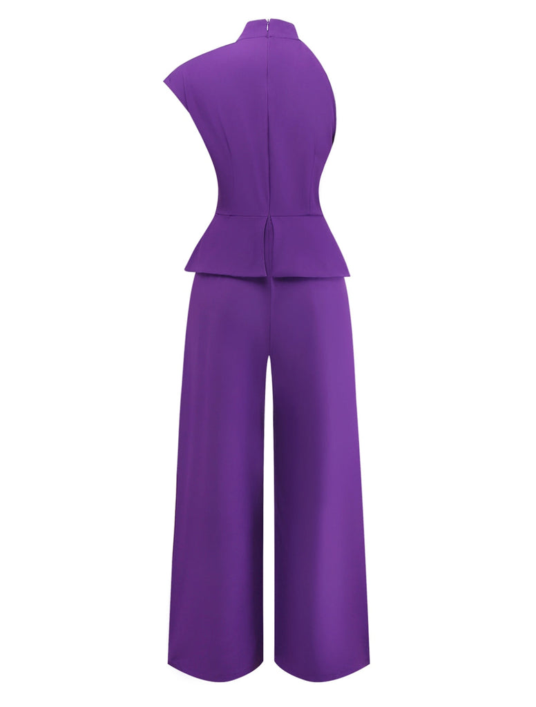 Combinaison violette col montant manches asymétriques des années 80