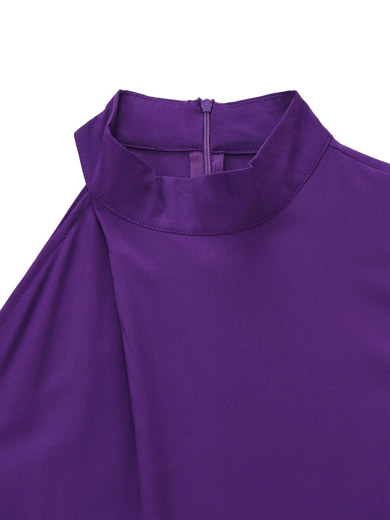 Combinaison violette col montant manches asymétriques des années 80