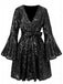 Robe disco à sequins col en V et manches évasées années 70