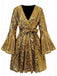 Robe disco à sequins col en V et manches évasées années 70