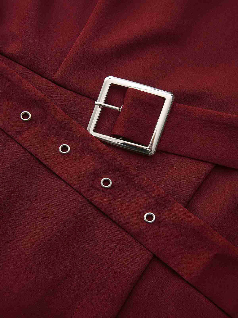 Robe unie col roulé et ceinture style avec poche années 1940