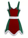 Ensemble robe de Noël avec bordure en peluche rouge et verte des années 1960