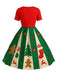 [Grande taille] Robe trapèze rouge et verte motif flocon de neige des années 1950
