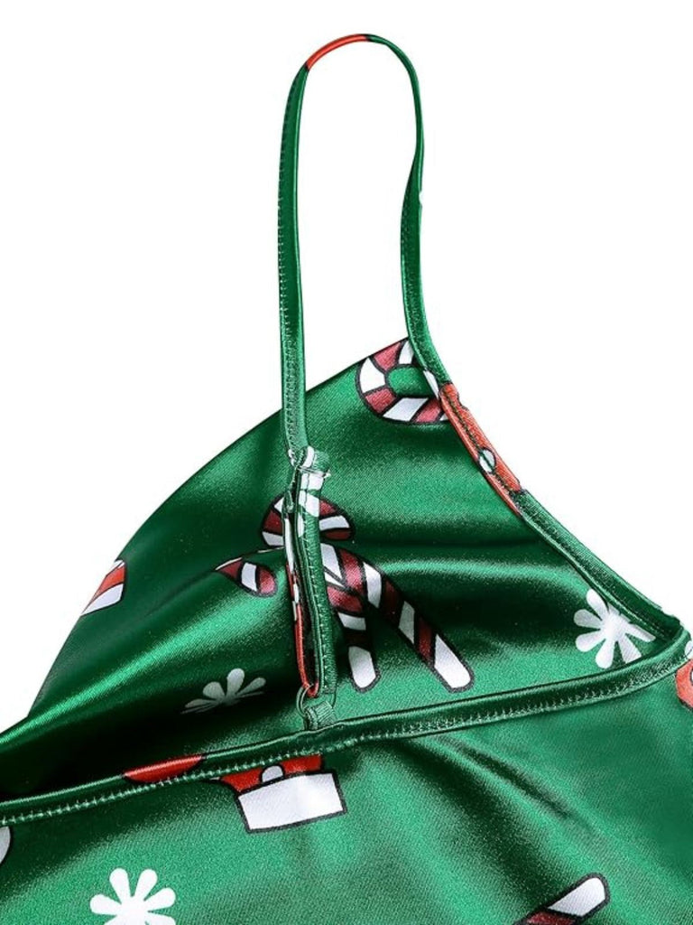 [Prévente] Robe en satin à bretellesverte col bénitier noël  des années 60