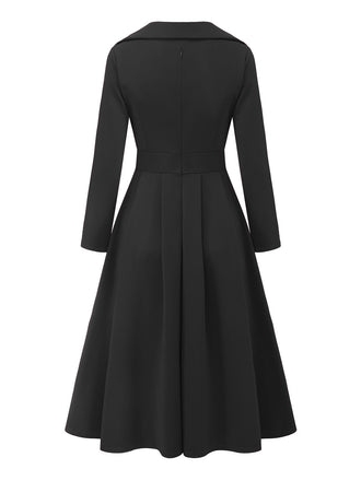 Robe trapèze taille haute et revers unis années 1950