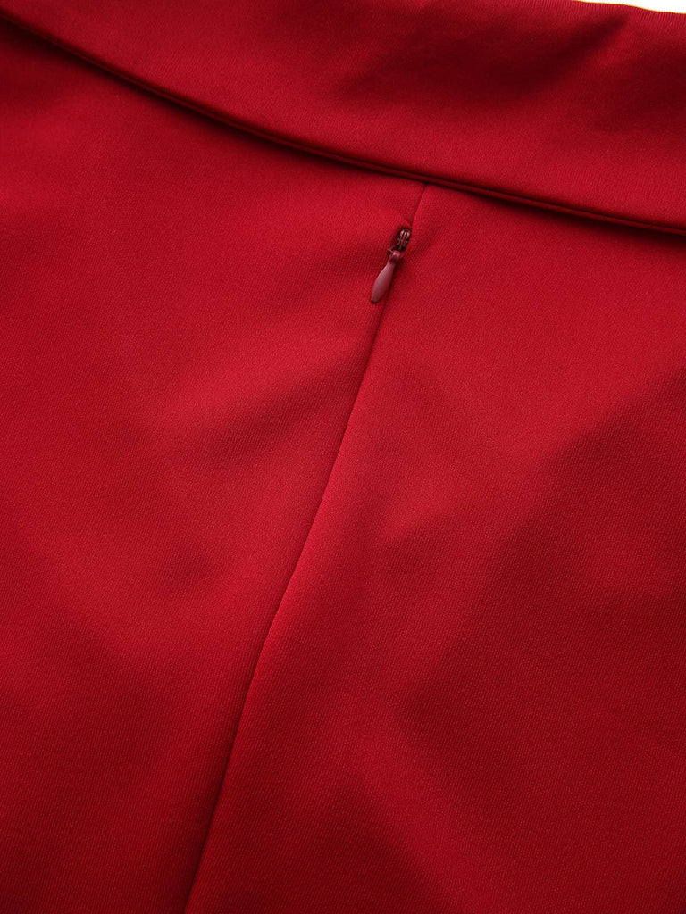 Robe trapèze taille haute et revers unis années 1950