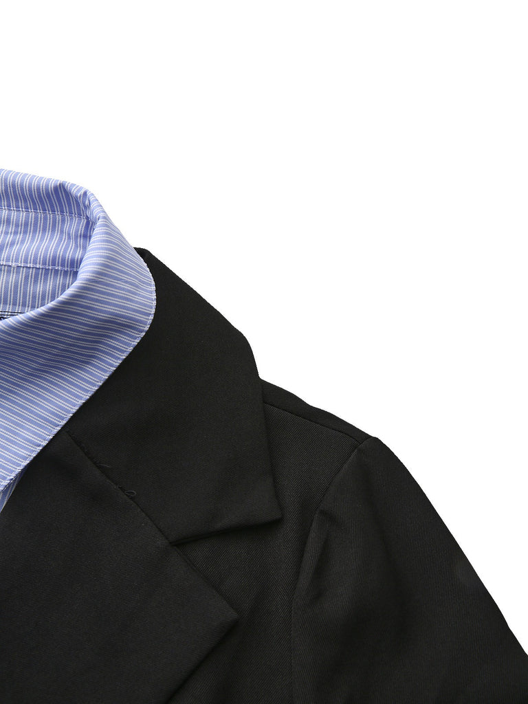Blazer deux-pièces noir à revers rayé style années 1950