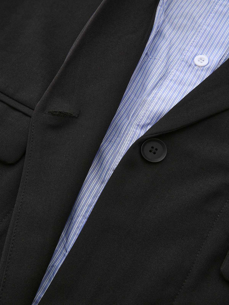 Blazer deux-pièces noir à revers rayé style années 1950
