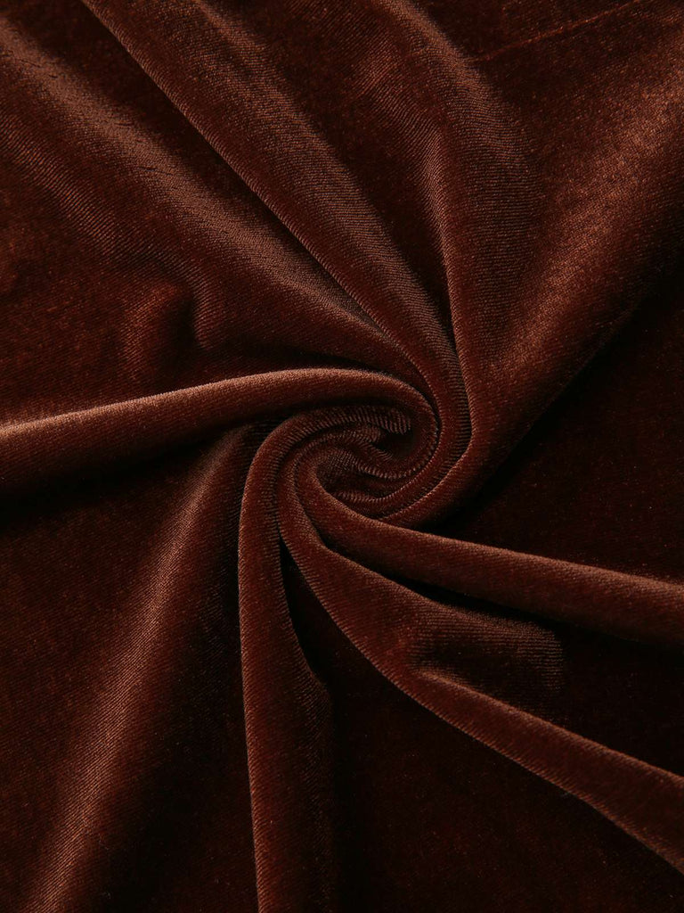 Robe en velours patchwork de dentelle unie marron des années 1940