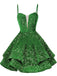 Robe de soirée bleu à paillettes décolleté en V profond et lacets années 1950