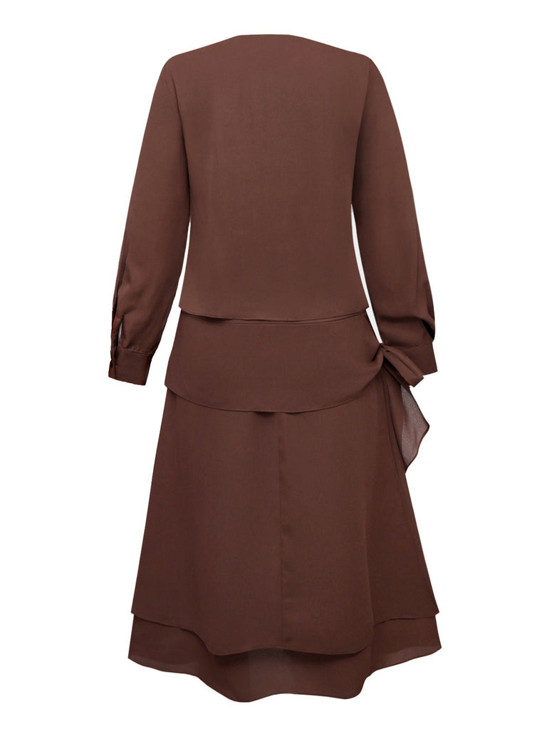 Robe Marron à Ceinture et Nœud Papillon Années 1920