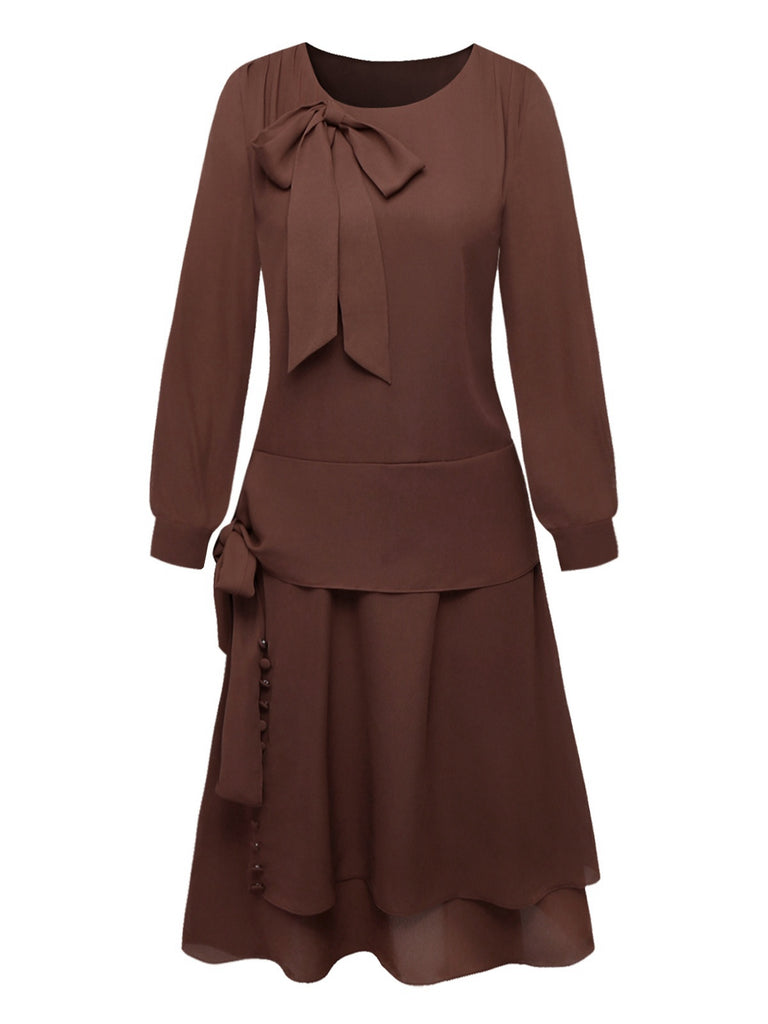 Robe Marron à Ceinture et Nœud Papillon Années 1920