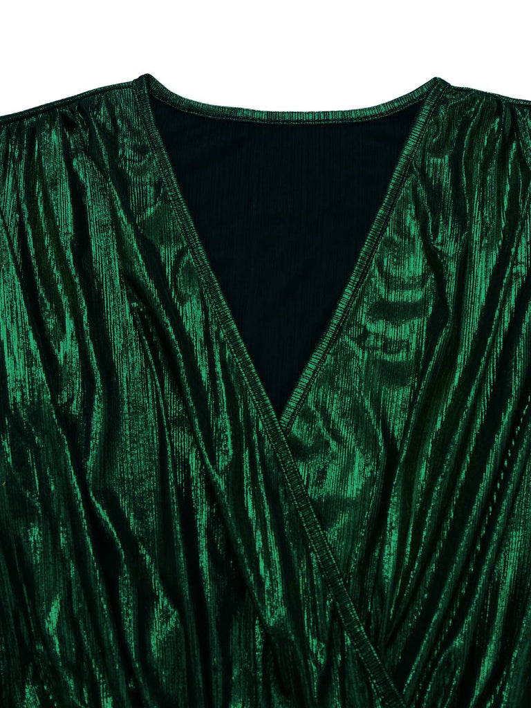 Combinaison vert foncé métallisée col en V manches lanternes années 1930