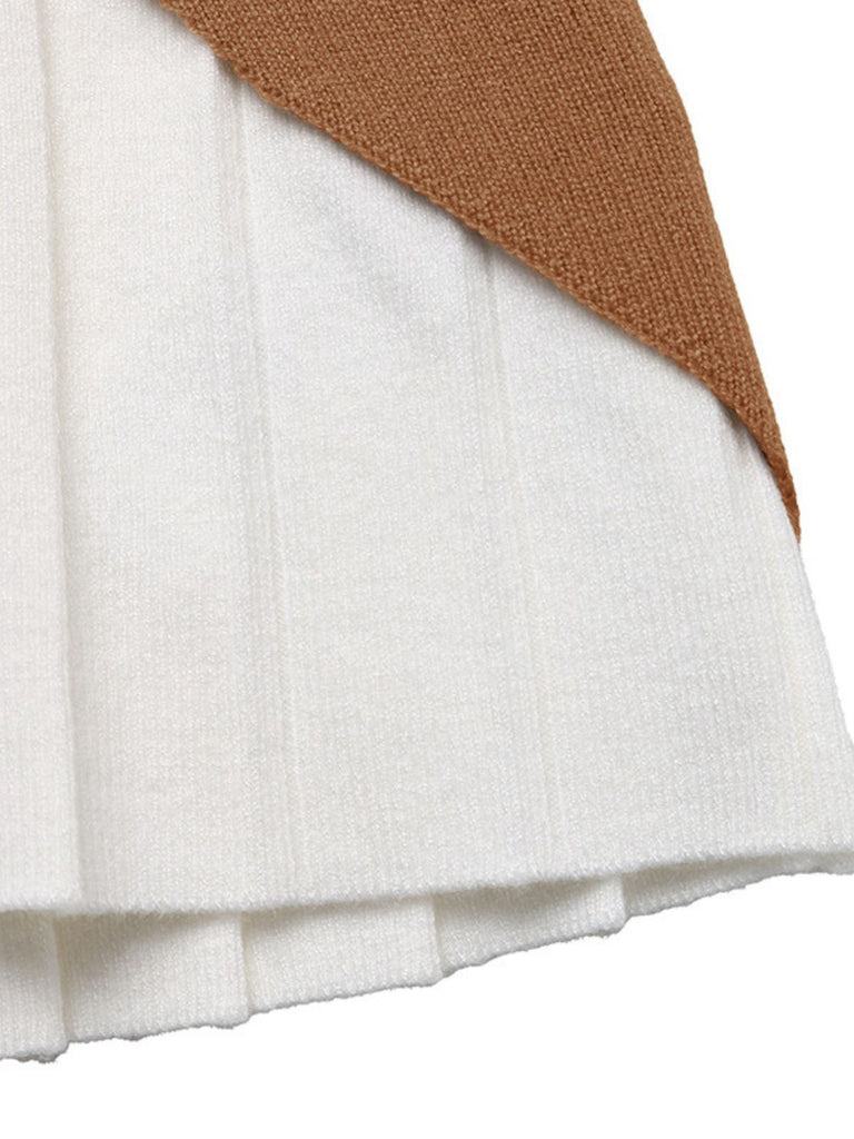 Haut en maille patchwork à boutons irréguliers marron des années 1970