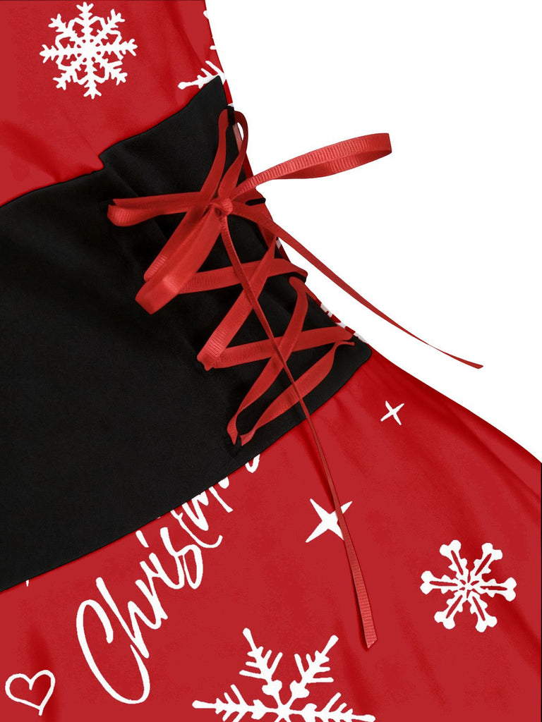 Robe de Noël tartan à ourlet asymétrique bordé de fourrure des années 1950