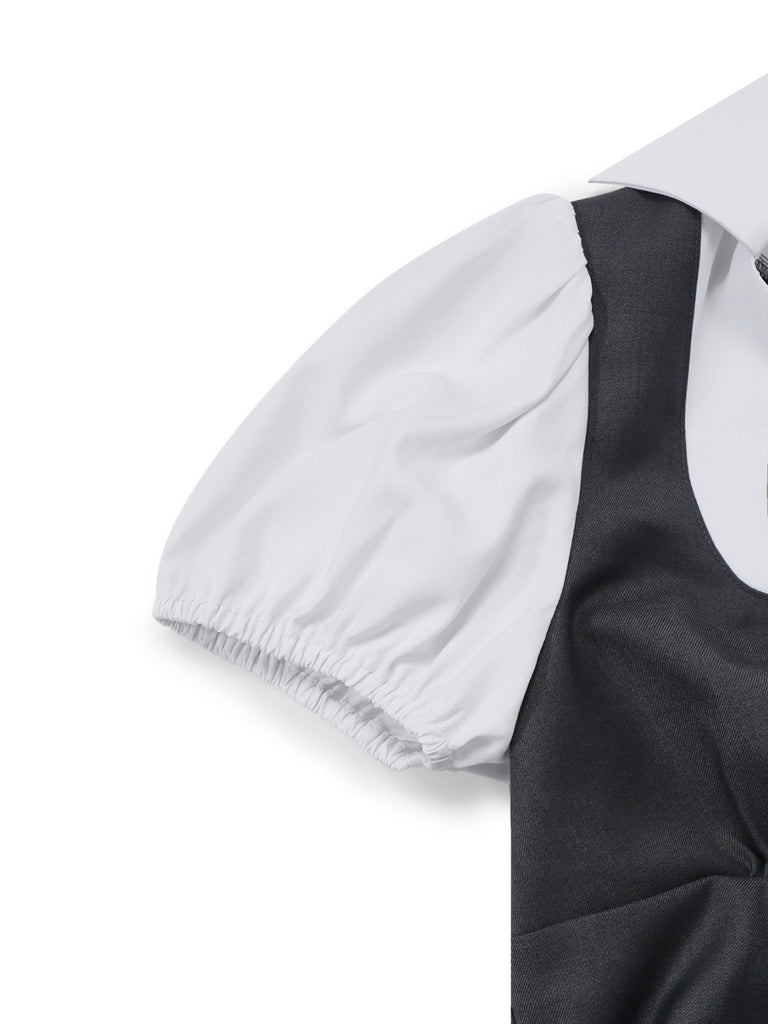 [Prévente] Combinaison Bouffante Gris Fausse Deux Pièces Col Johnny Années 1950