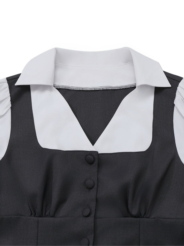 [Prévente] Combinaison Bouffante Gris Fausse Deux Pièces Col Johnny Années 1950